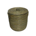 Africa Καλαθι Με Καπακι 45x45x50cm Kansgrass Φυσικο Μαυρο Pvc