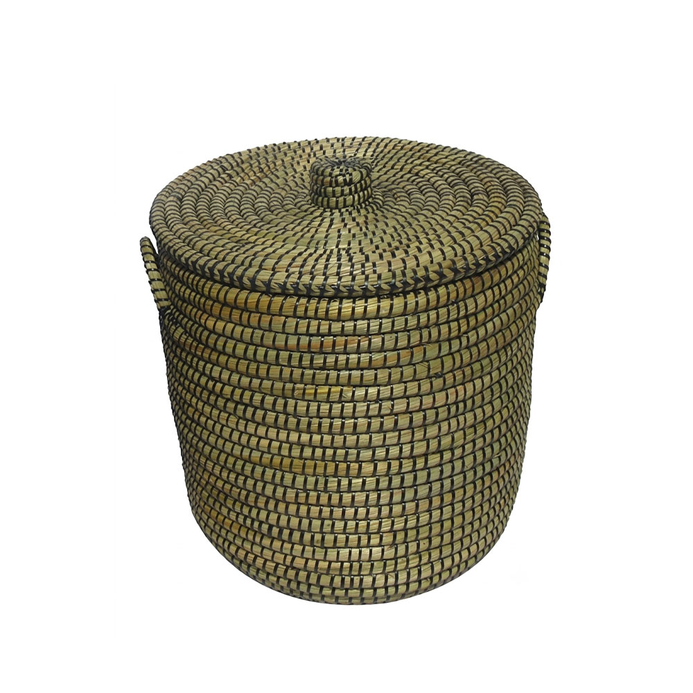 011802-5YMNH-first-_1 Africa Καλαθι Με Καπακι 45x45x50cm Kansgrass Φυσικο Μαυρο Pvc - Image 1