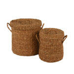 Seagrass Καλαθι Με Καπακι Set 2τμχ 44x44x45cm Seagrass Φυσικο
