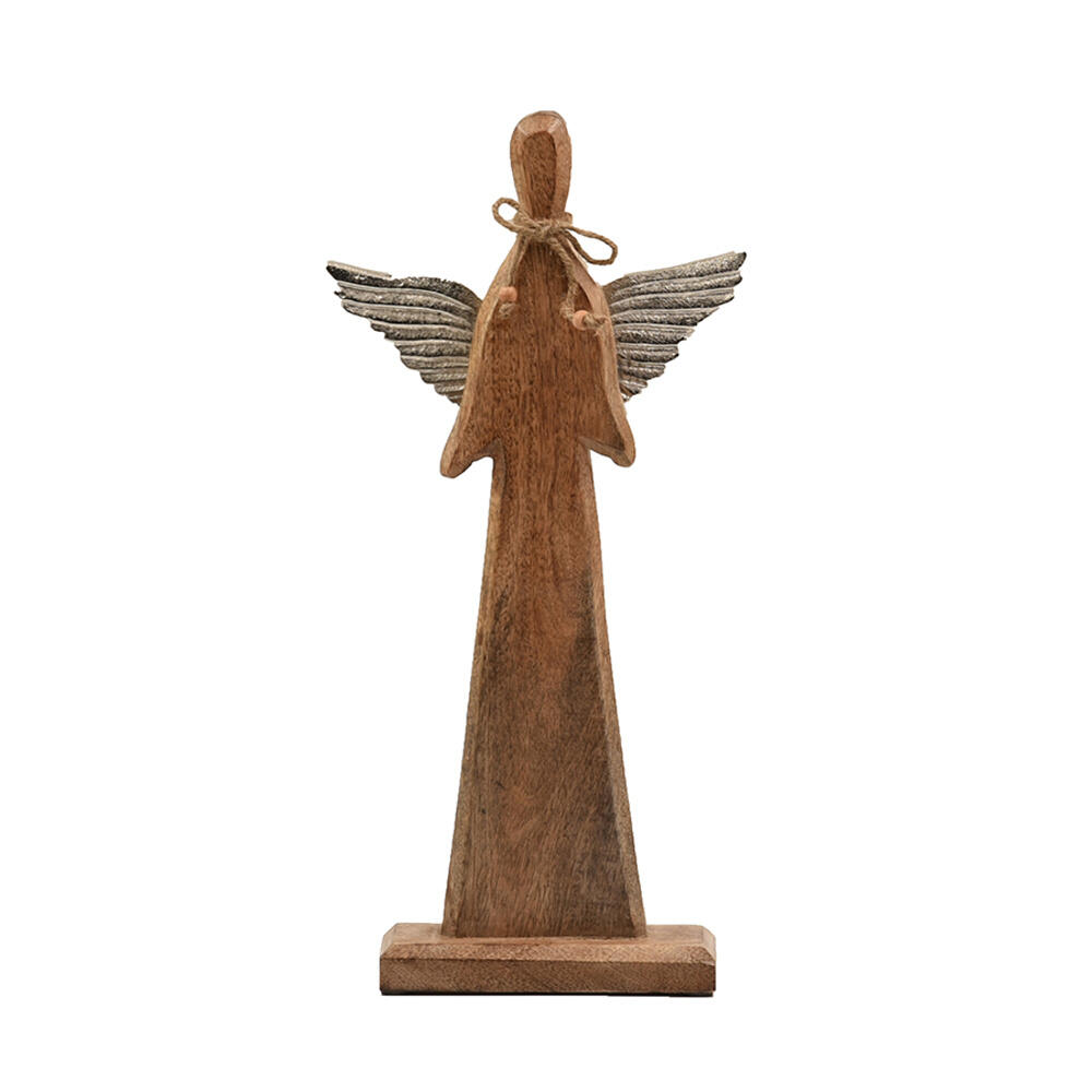 015594-u1nQH-first-_1 Anjo Χριστουγεννιατικο Διακοσμητικο Αγγελος Με Φτερα 21x6x43cm Ξυλο Mango Φυσικο Ασημι Αλουμινιο - Image 1