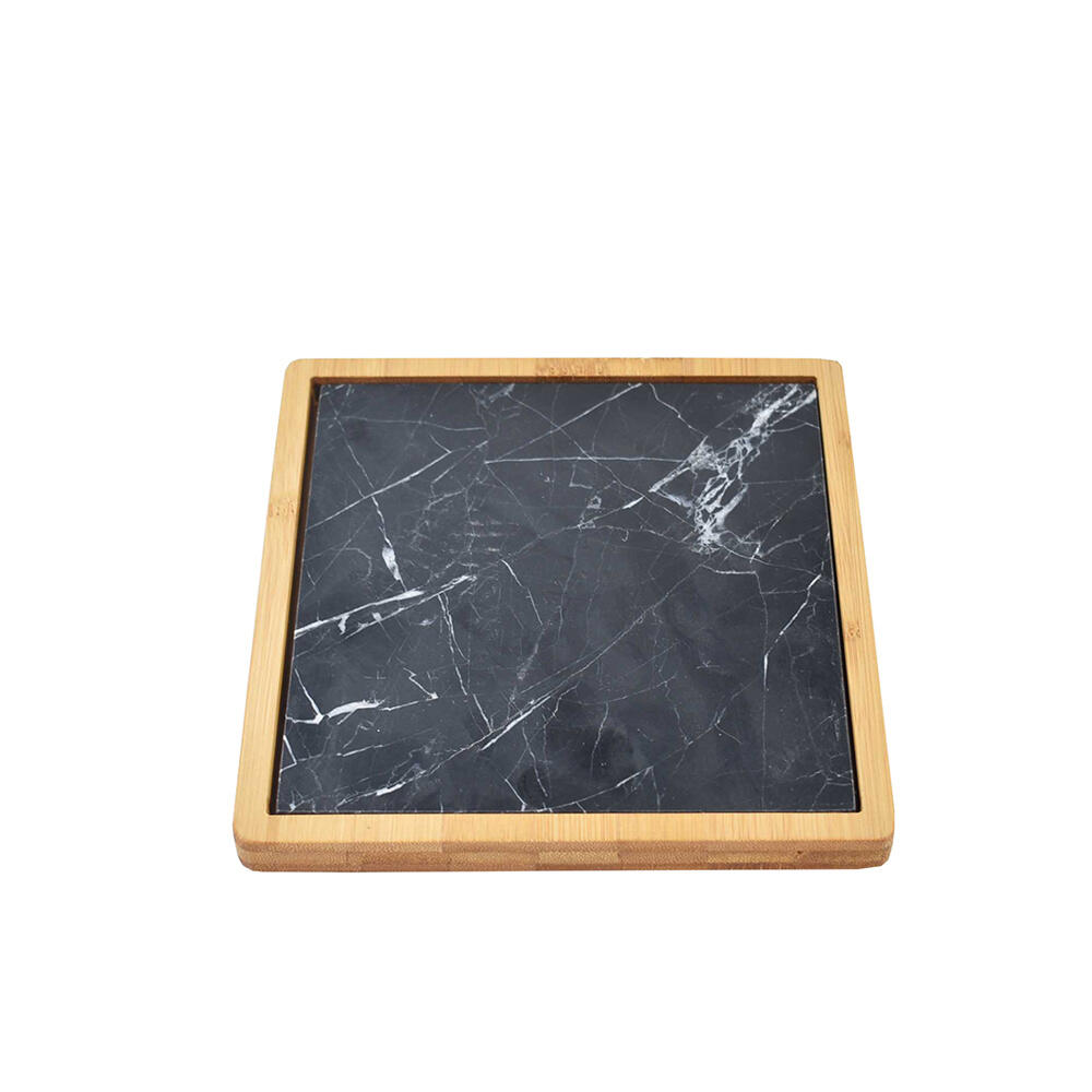 016306-0vWDT-first-_1 Bilbao Πλατω Σερβιρισματος 17x17x2cm Μαρμαρο Μαυρο Λευκο Bamboo Φυσικο - Image 1