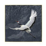Crane Πινακας Διακοσμησης 83x83x5cm Καμβας Πετρολ Λευκο Ξυλο Μαυρο