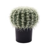 Ferocactus Φυτο Τεχνητο Σε Γλαστρα 25x25x33cm Υφασμα Πρασινο Λευκο Πλαστικο