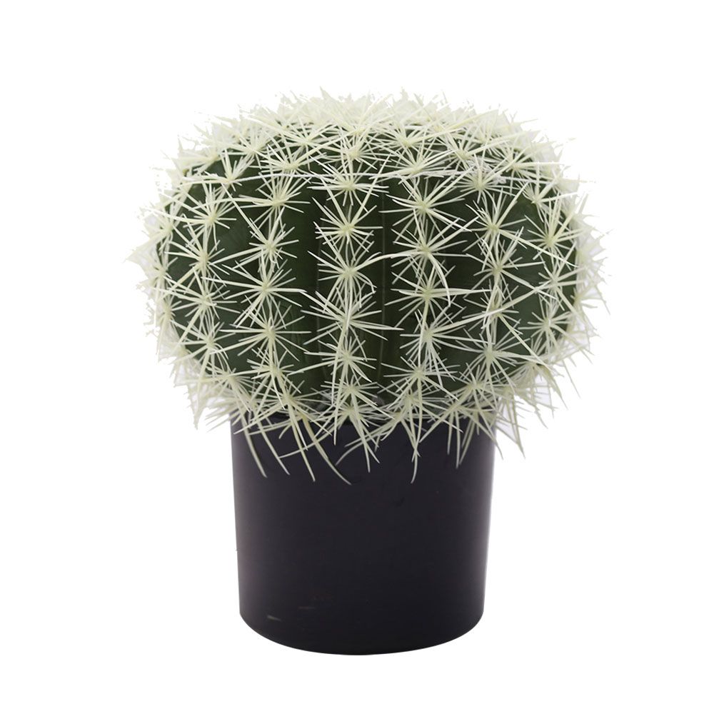 019207-R2vGQ-first-_1 Ferocactus Φυτο Τεχνητο Σε Γλαστρα 25x25x33cm Υφασμα Πρασινο Λευκο Πλαστικο - Image 1
