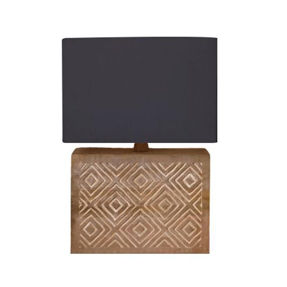 019795-zibgd-first- Oliva Natural/Dione Φωτιστικο Επιτραπεζιο 28x10x42cm Ξυλο Καφε Υφασμα Μαυρο - Image 1