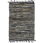 Boho Χαλακι 60x90cm Δερμα Μαυρο Μπεζ