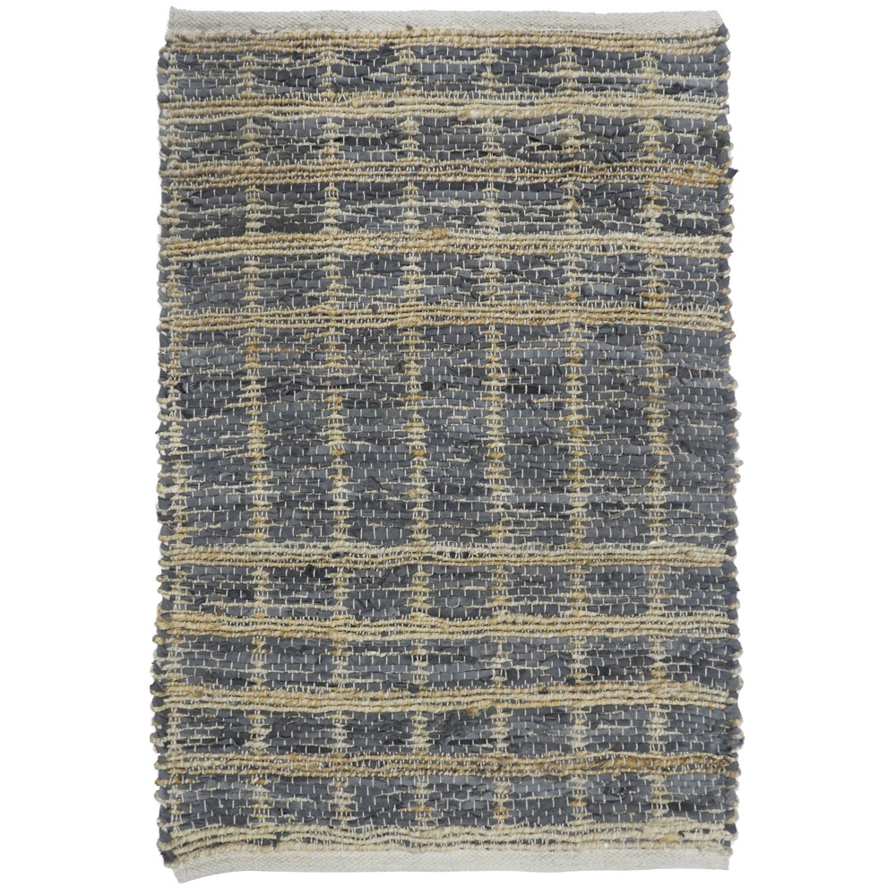020523-E9Y9B-first-_1 Karo Χαλακι 60x90cm Δερμα Γκρι Μπεζ Γιουτα - Image 1