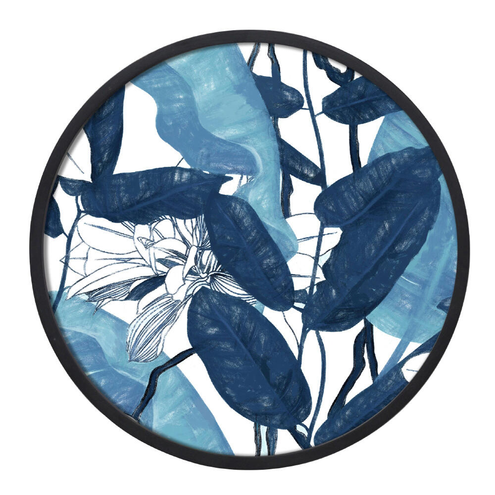021107-OmeXo-first-_1 Blu Round Πινακας Διακοσμησης 60x60x4cm Καμβας Μπλε Λευκο Ξυλο Μαυρο - Image 1
