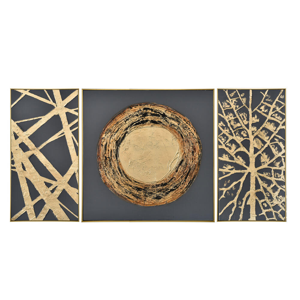 021618-ugpu1-first- Triplet Πινακας Set 3τμχ 168x88x5cm Καμβας Γκρι Χρυσο Ξυλο Χρυσο - Image 1