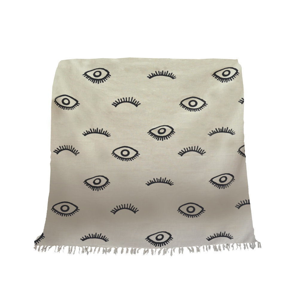 021787-hZGrQ-first-_1 Eyes White Ριχταρι Διακοσμητικο 130x170cm Βαμβακι Λευκο Μαυρο - Image 1