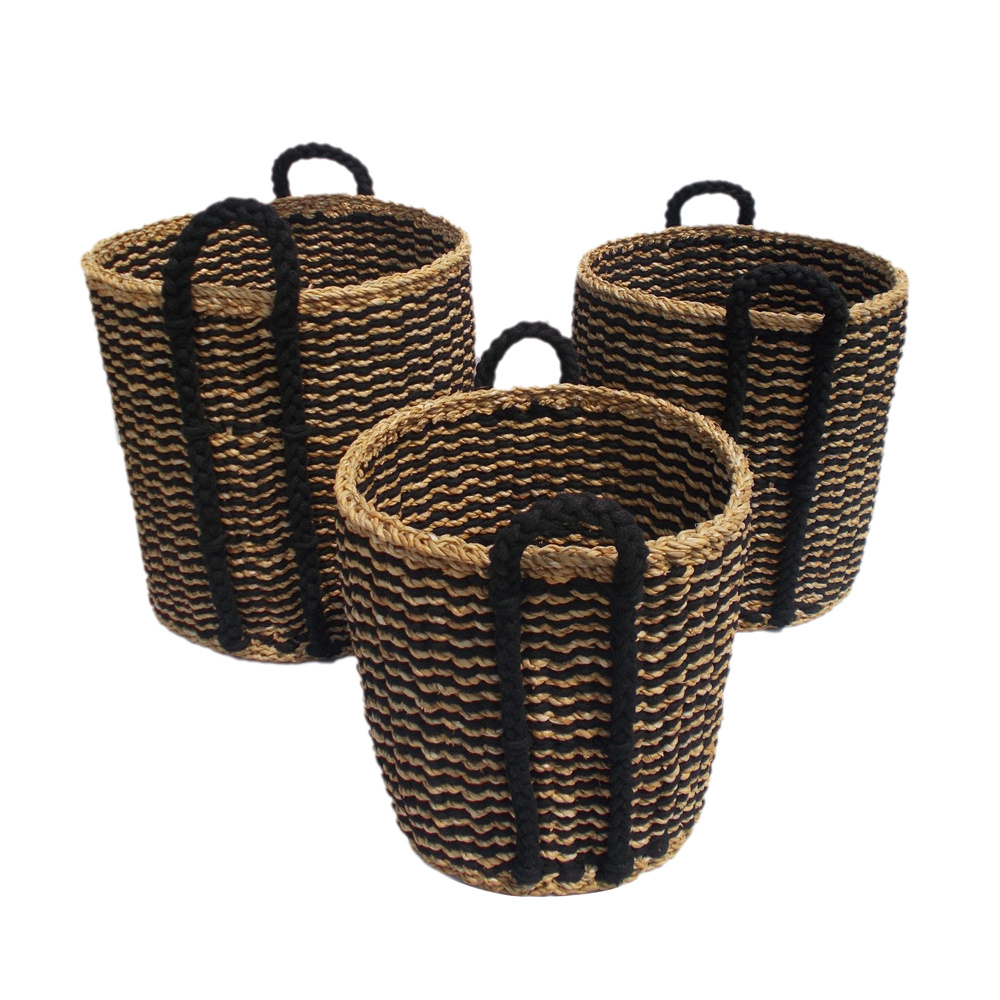 021992-XgJh0-first-_1 Duruk Καλαθι Set 3τμχ 45x45x45cm Seagrass Φυσικο Μαυρο Hogla Rope - Image 1