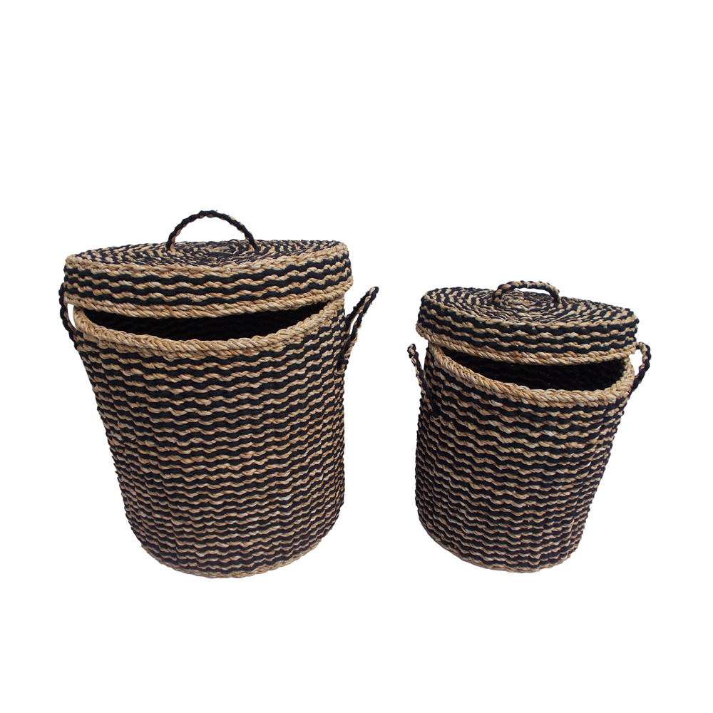 021996-ngEwB-first-_1 Daman Καλαθι Με Καπακι Set 2τμχ 44x44x45cm Seagrass Φυσικο Μαυρο - Image 1