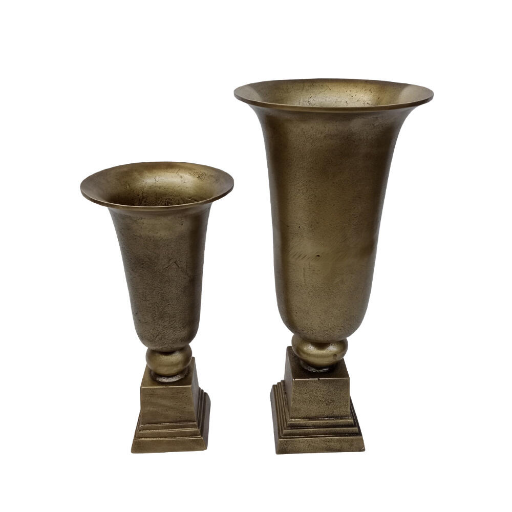 022160-gcDEs-first-_1 Devi Βαζο Σετ 2τμχ 24x24x50cm Αλουμινιο Χρυσο Αντικε - Image 1