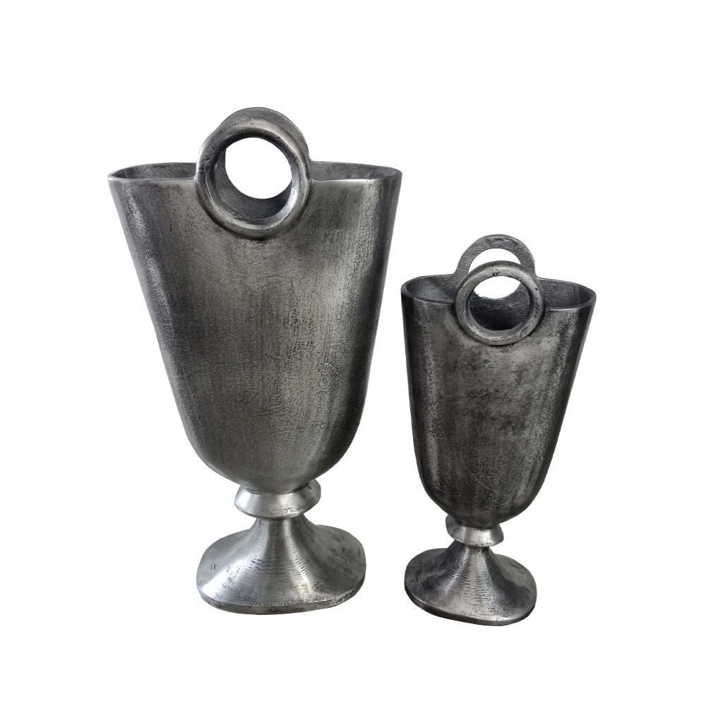 022175-Jyu6K-first-_1 Rengo Βαζο Σετ 2τμχ 26x14x52cm Αλουμινιο Ασημι Αντικε - Image 1