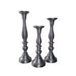 Lusar Κηροπηγιο Set 3τμχ 11x11x40cm Αλουμινιο Ασημι Αντικε