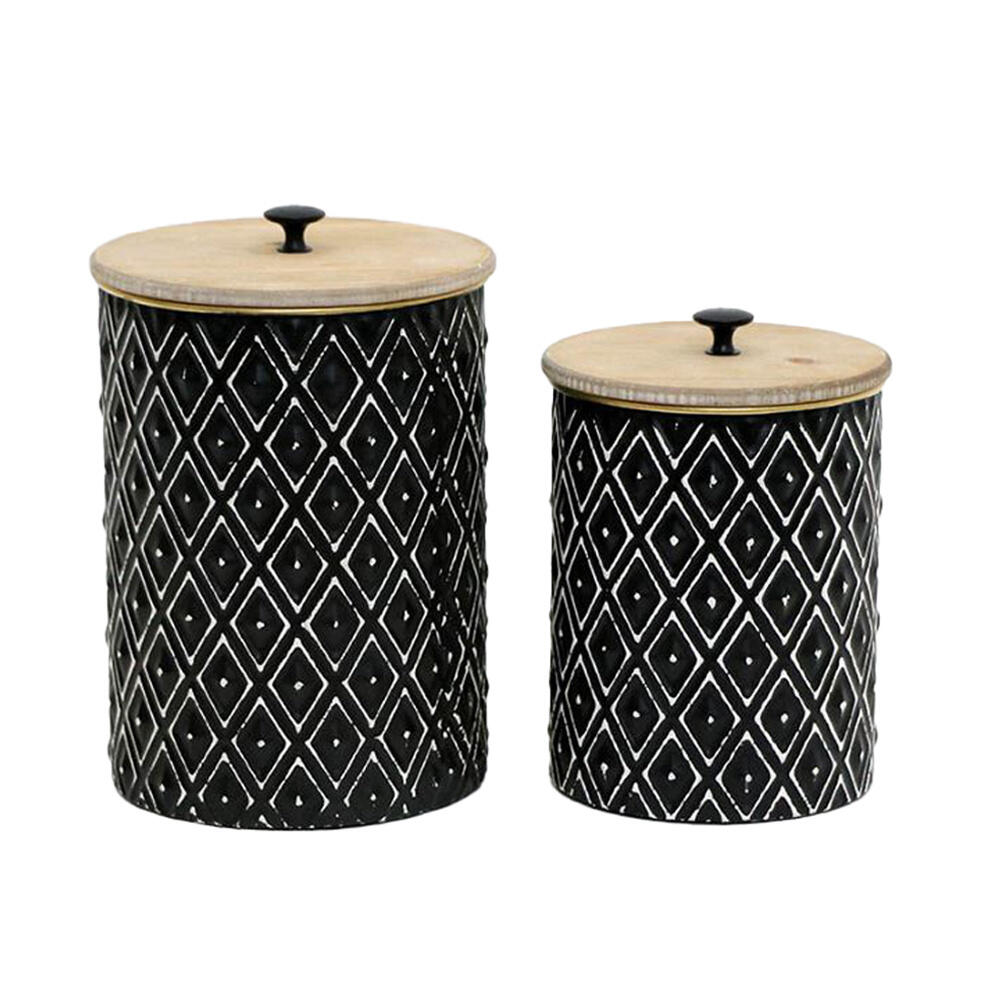 023451-tWVnB-first-_1 Cruse Κουτι Αποθηκευσης Set 2τμχ 19x19x28cm Μεταλλο Μαυρο Φυσικο Ξυλο - Image 1