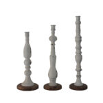 La Poupee Κηροπηγιο Set 3τμχ 11x11x45cm Μεταλλο Λευκο Φυσικο Ξυλο