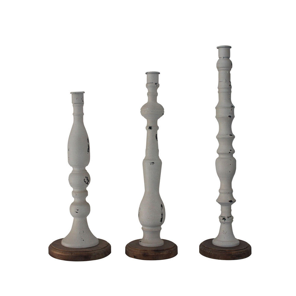 024042-A0fFf-first-_1 La Poupee Κηροπηγιο Set 3τμχ 11x11x45cm Μεταλλο Λευκο Φυσικο Ξυλο - Image 1