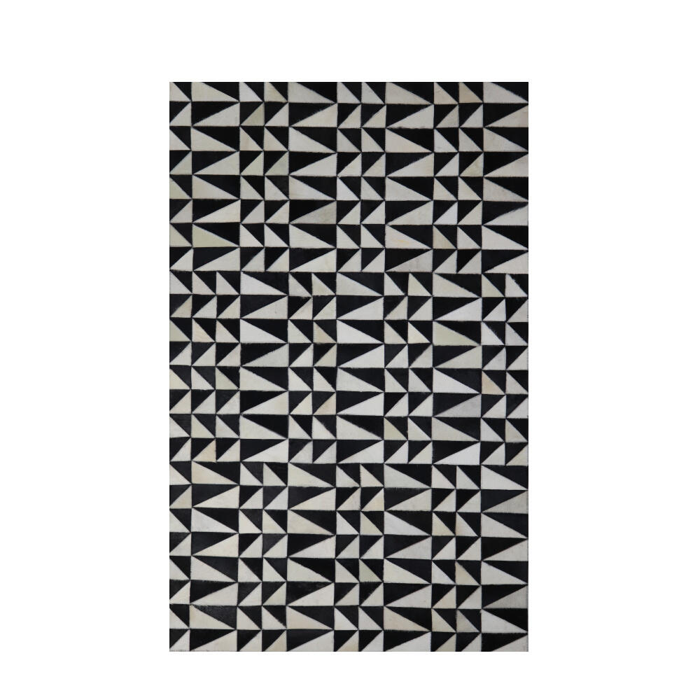 024990-90o8R-first-_1 Black : White Χαλι Σαλονιου 170x240cm Δερμα Μαυρο Λευκο Μαλλινο - Image 1