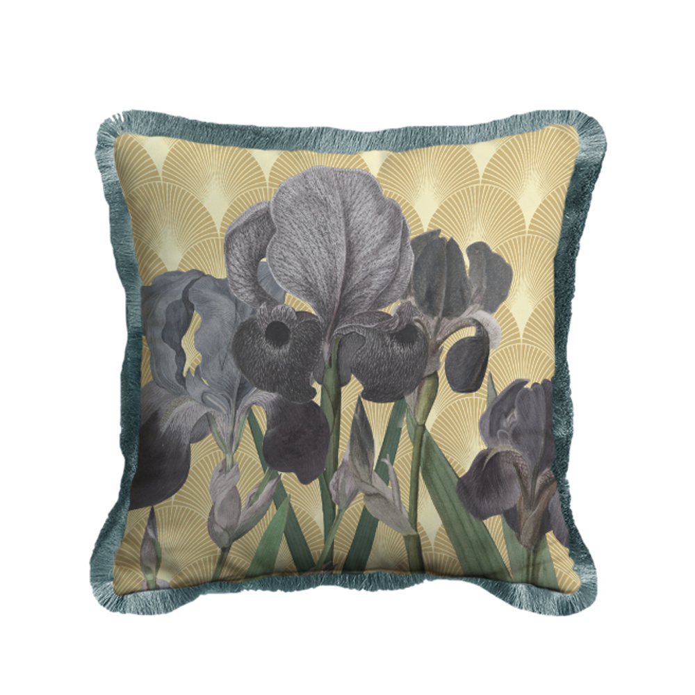 025319-HpaDt-first-_1 Fiori 2 Διακοσμητικο Μαξιλαρι 45x45cm Βελουδο Πολυχρωμο Γκρι - Image 1