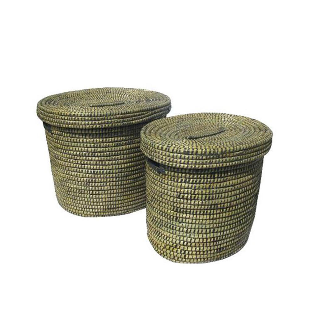 027432-Nx23X-first-_1 Kenya Καλαθι Με Καπακι Set 2τμχ 55x55x50cm Kansgrass Φυσικο Μαυρο Pvc - Image 1