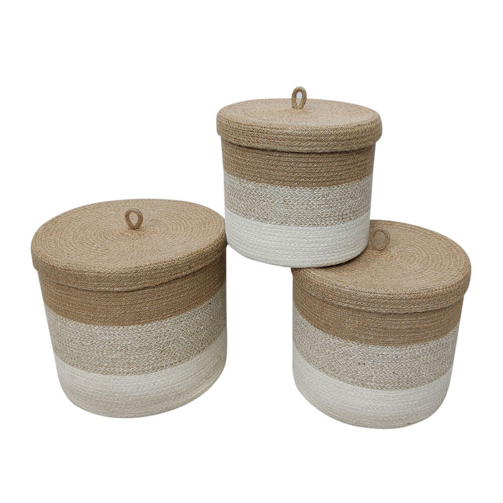 028682-y64ey-first-_1 Ydra Κουτι Αποθηκευσης Set 3τμχ 27x27x17cm Γιουτα Φυσικο Μπεζ Λευκο - Image 1