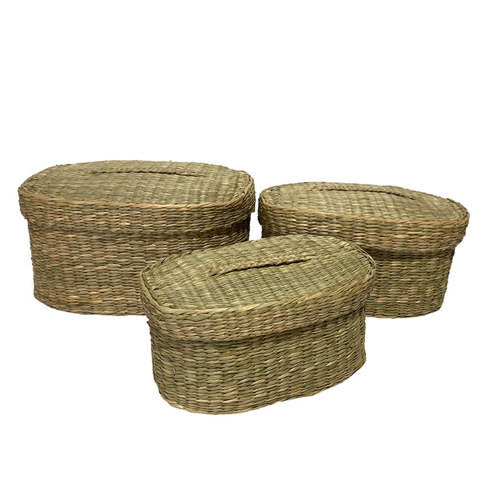 028820-6PKsc-first-_1 Sifnos Oval Κουτι Αποθηκευσης Σετ 3τμχ 30x20x15cm Seagrass Φυσικο - Image 1