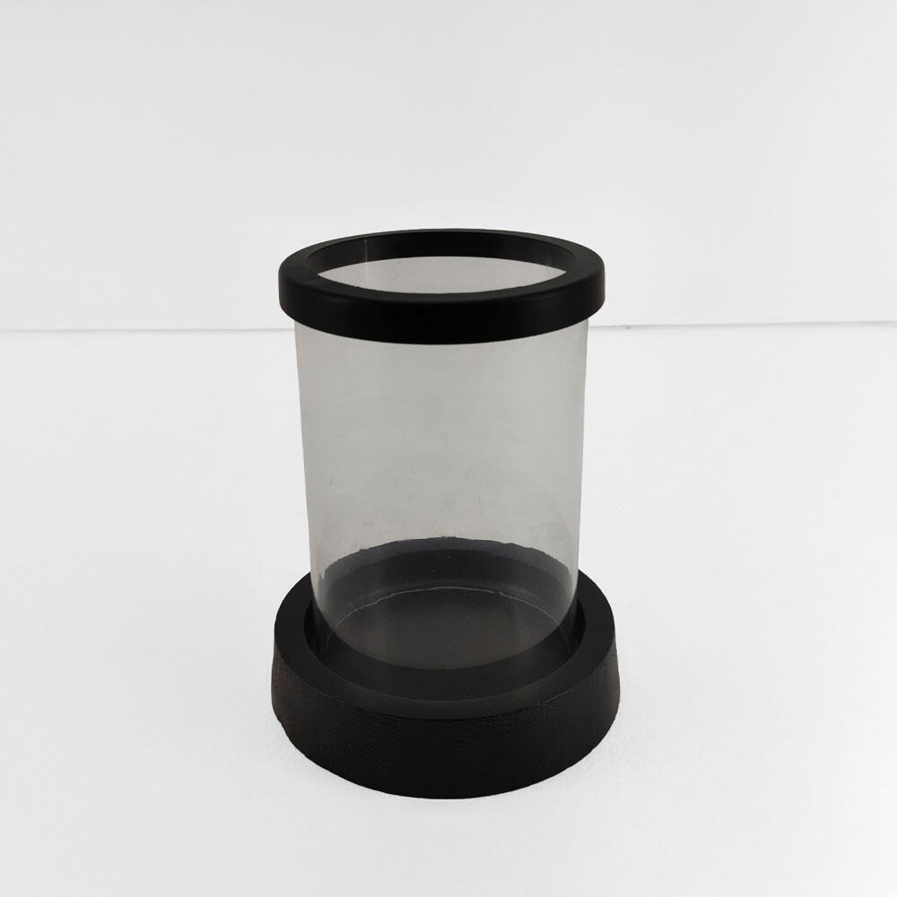 029004-JOUWg-first-_1 Titul Κηροπηγιο 14x14x18cm Αλουμινιο Μαυρο Διαφανο Γυαλι - Image 1