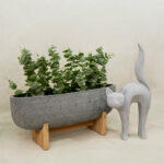 Cat Statue Διακοσμητικη Γατα 31x15x62cm Τεχνητη Πετρα Γκρι - Image 2