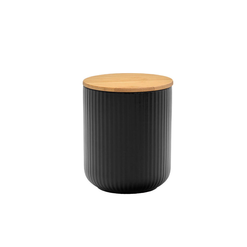 030035-cbpxB-first-_1 Ripple Δοχειο Αποθηκευσης Με Καπακι 10x10x12cm Πορσελανη Μαυρο Φυσικο Bamboo - Image 1