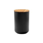 Ripple Δοχειο Αποθηκευσης Με Καπακι 10x10x15cm Πορσελανη Μαυρο Φυσικο Bamboo
