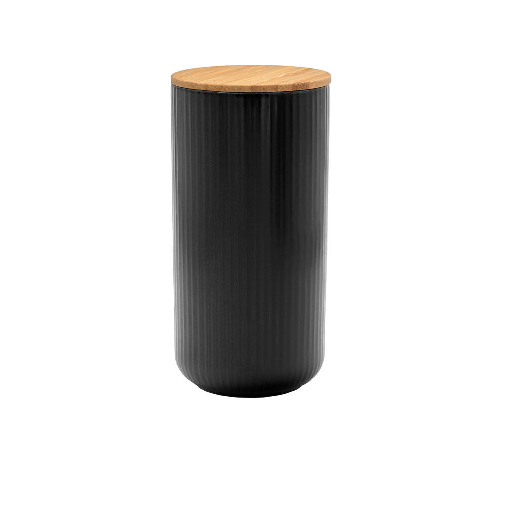 030037-MgR3S-first-_1 Ripple Δοχειο Αποθηκευσης Με Καπακι 10x10x20cm Πορσελανη Μαυρο Φυσικο Bamboo - Image 1