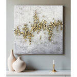 Gold Trail Πινακας Διακοσμησης 100x100x4cm Oil Acrylic Λευκο Γκρι Χρυσο Καμβας - Image 2