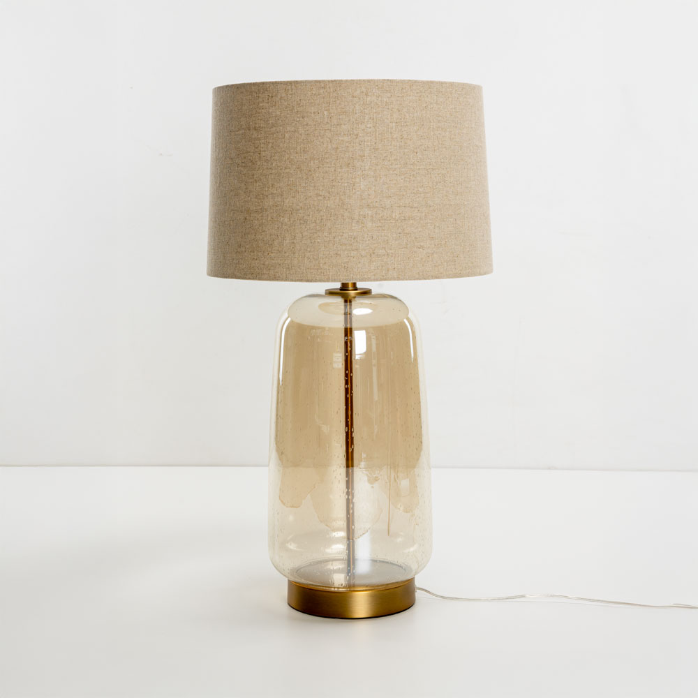030620-MyMgM-first-_1 Bexley Φωτιστικο Επιτραπεζιο 43x43x79cm Γυαλι Μελι Χρυσο Λινο Μπεζ - Image 1