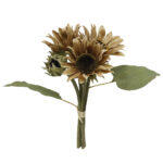 Sunflower Λουλουδι Τεχνητο Μπουκετο 31cm Υφασμα Μπεζ Καφε Πρασινο Pvc