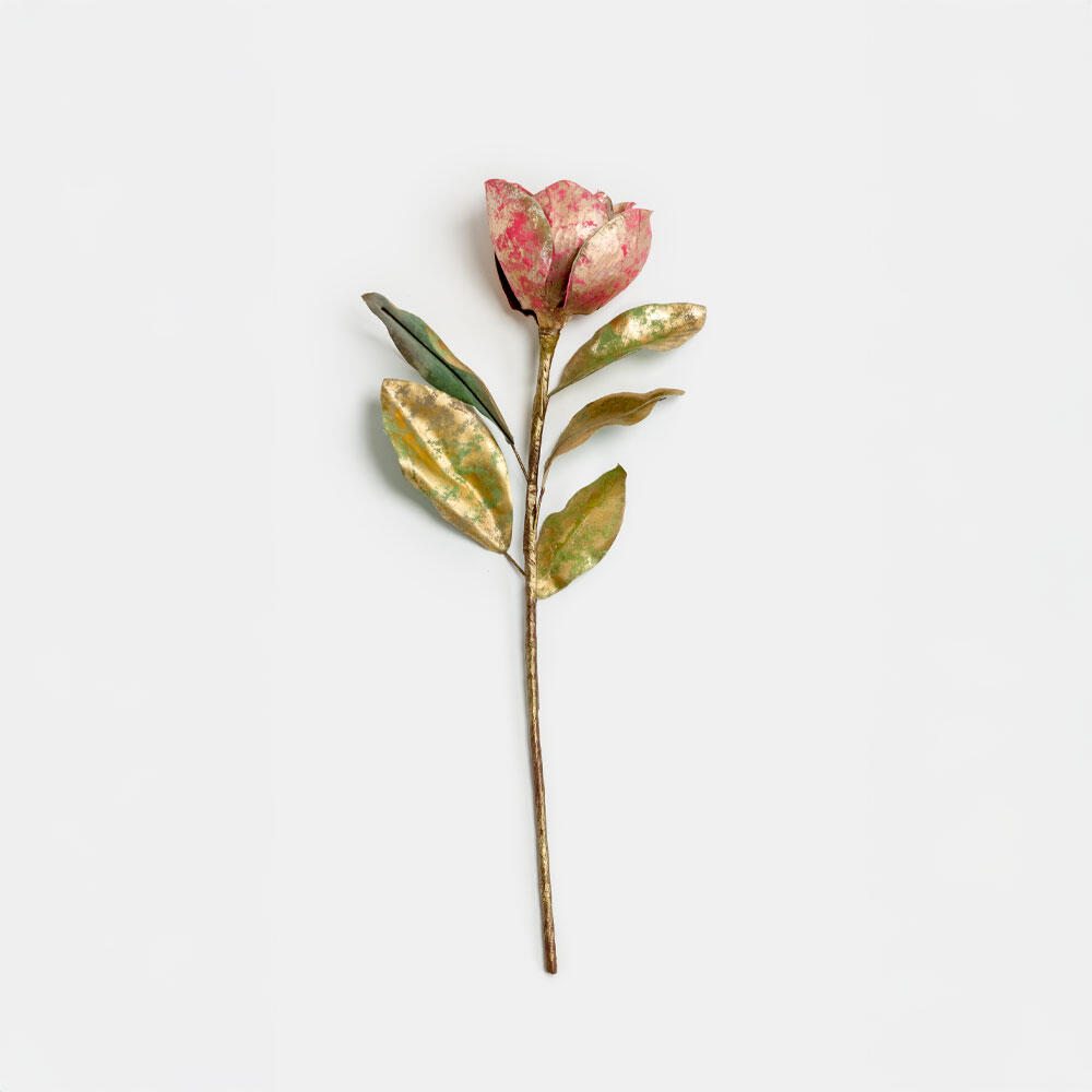 030777-Yvc11-first-_1 Magnolia Λουλουδι Τεχνητο 58cm Υφασμα Μπορντω Χρυσο Πρασινο Pvc - Image 1