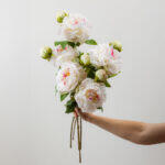 Peony Λουλουδι Τεχνητο 67cm Polyester Λευκο Ροζ Πρασινο - Image 2
