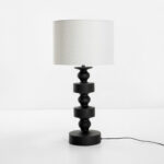 Jasiel Φωτιστικο Επιτραπεζιο 64cm Polyresin Μαυρο Λινο Λευκο