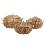 Kea Καλαθι Με Καπακι Set 3τμχ 40x40x19cm Seagrass Φυσικο