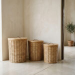 Ithaki Καλαθι Με Καπακι Set 3τμχ 51x51x61cm Ξυλο Ελατου White Washed Φυσικο Δερμα - Image 2