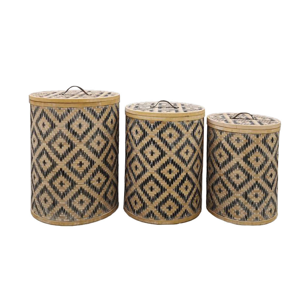 032045-Q8cxf-first-_1 Nubia Καλαθι Με Καπακι Set 3τμχ 47x47x62cm Bamboo Φυσικο Μαυρο Δερμα - Image 1