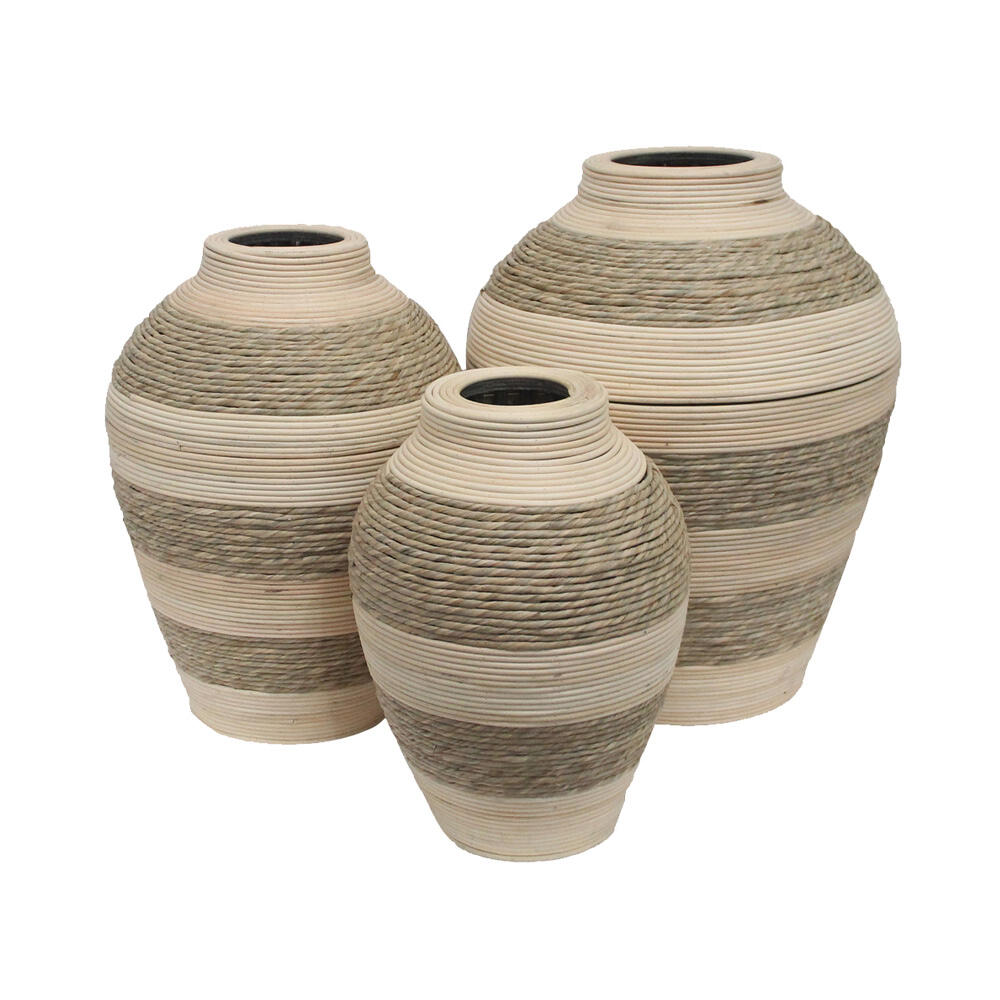 032071-FqvOo-first-_1 Sikinos Βαζο Set 3τμχ 37x37x47cm Σχοινι Φυσικο Μπεζ Plywood - Image 1