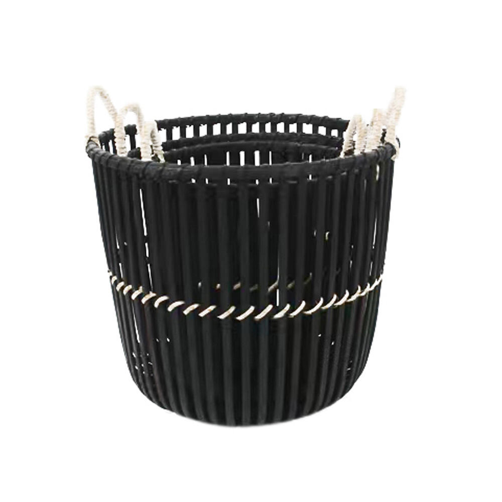 032088-Ghsi8-first-_1 Nubia Καλαθι Set 3τμχ 37x37x33cm Bamboo Μαυρο Φυσικο Σχοινι - Image 1