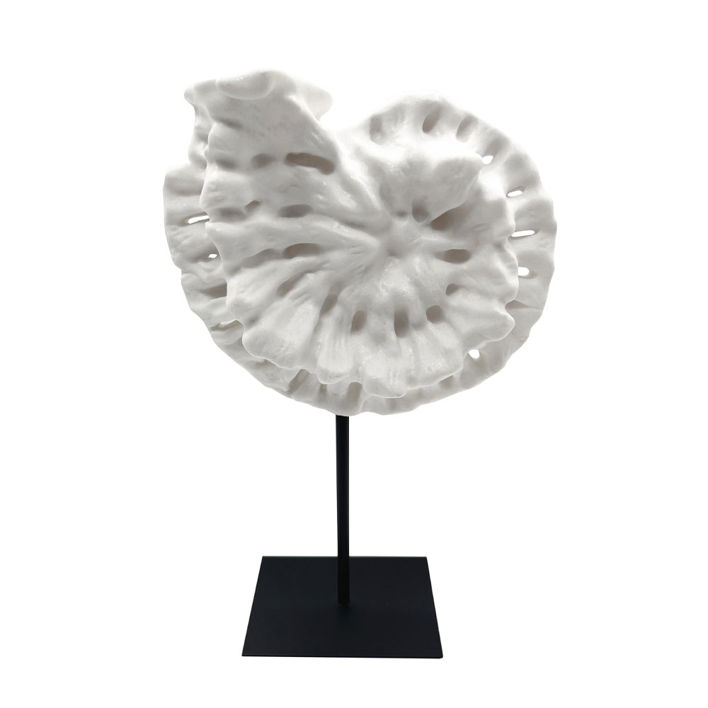 034308-pyeTu-first-_1 Shell Διακοσμητικο Κοχυλι 25x12x41cm Polyresin Ασπρο Μαυρο Μεταλλο - Image 1