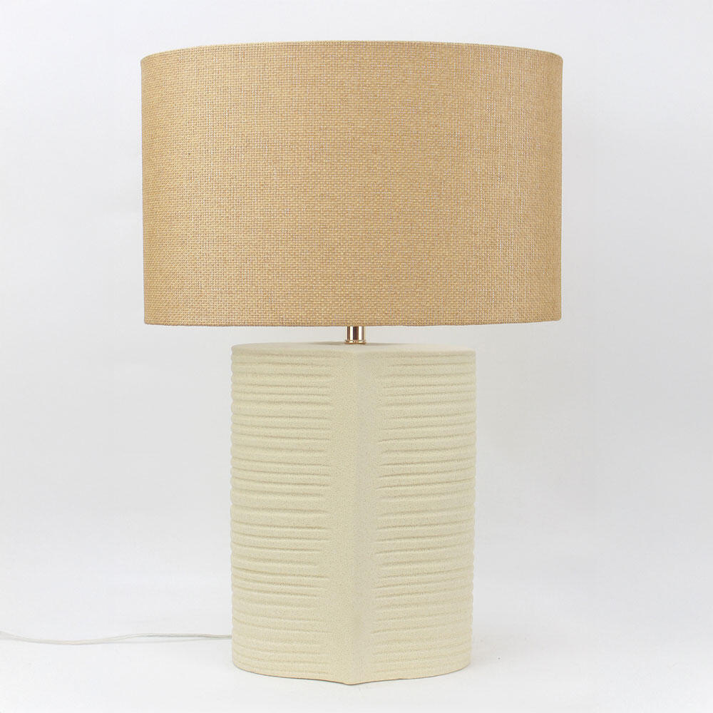 034589-hZkZt-first-_1 Selene Φωτιστικο Επιτραπεζιο 40x20x59cm Κεραμικο Μπεζ Λινο Λευκο - Image 1