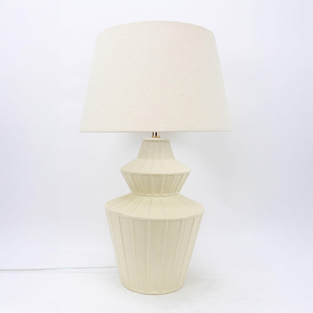 034590-7eeq8-first-_1 Elysia Φωτιστικο Επιτραπεζιο 35x35x58cm Κεραμικο Μπεζ Λινο Μπεζ - Image 1