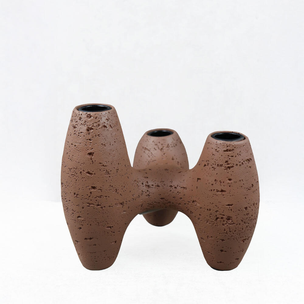 034611-zutNY-first-_1 Triptych I Κηροπηγιο Διακοσμητικο 19x16x16cm Resin Καφε - Image 1
