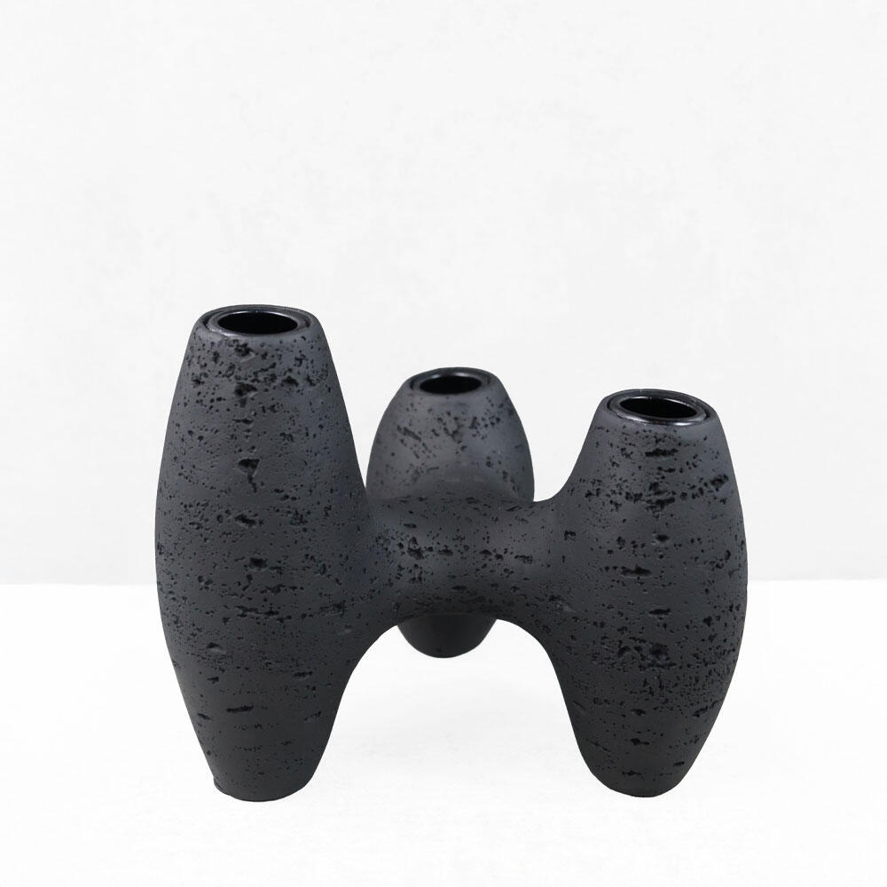 034612-rbBz4-first-_1 Triptych Ii Κηροπηγιο Διακοσμητικο 19x16x16cm Resin Μαυρο - Image 1