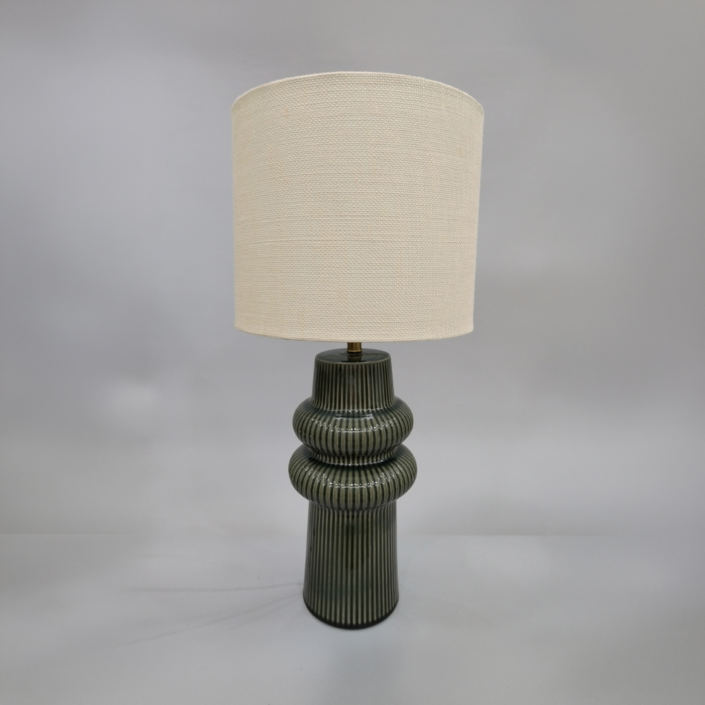 035310-FnAAY-first-_1 Aro Φωτιστικο Επιτραπεζιο 30x30x64.5cm Κεραμικο Πρασινο Λινο Μπεζ - Image 1