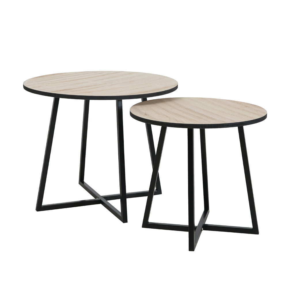 04-0666-LogJP-first-_1 Cruz Side Table Set 2τεμ Φυσικο Μαυρο 50x50x40cm - Image 1
